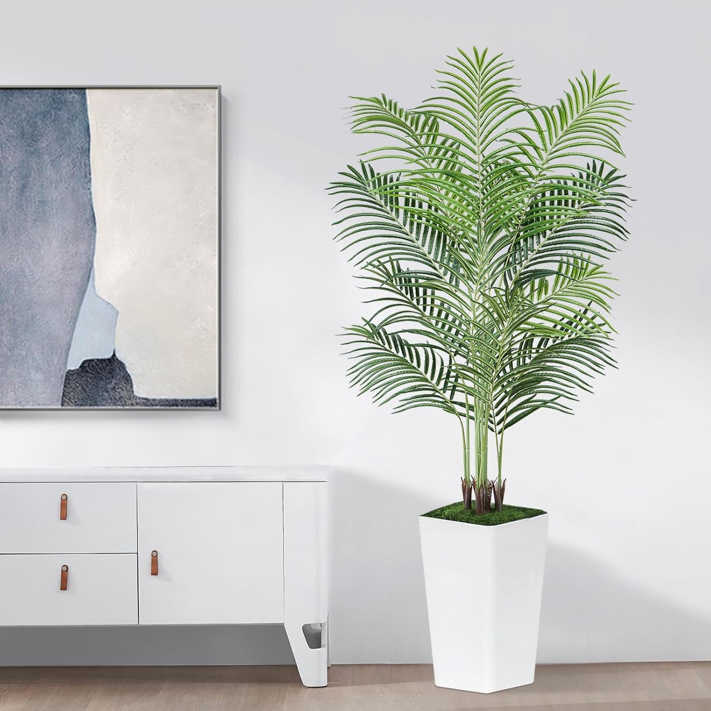 7ft Artificial Phoenix Palm Tree, Faux Coconut Silk Tropical Fake Palm Plant for Indoor Outdoor Home Office Patio Bathroom Pool Coastal Decor(Set of 2)