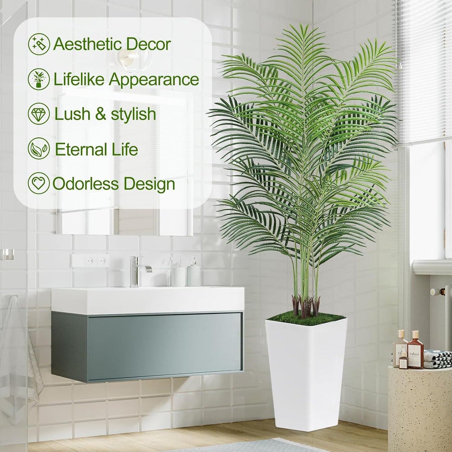 7ft Artificial Phoenix Palm Tree, Faux Coconut Silk Tropical Fake Palm Plant for Indoor Outdoor Home Office Patio Bathroom Pool Coastal Decor(Set of 2)