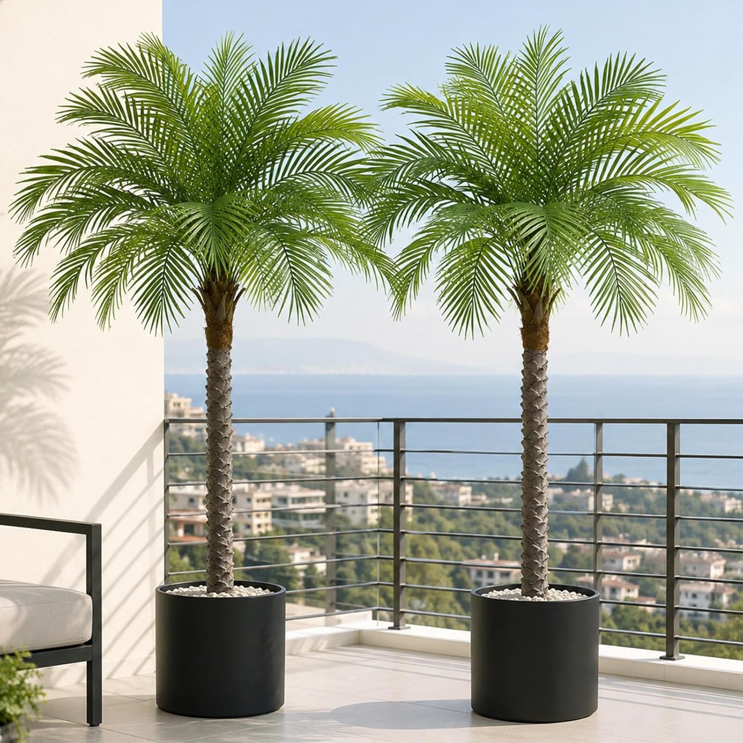 7ft Artificial Phoenix Palm Tree, Faux Coconut Silk Tropical Fake Palm Plant for Indoor Outdoor Home Office Patio Bathroom Pool Coastal Decor(Set of 2)
