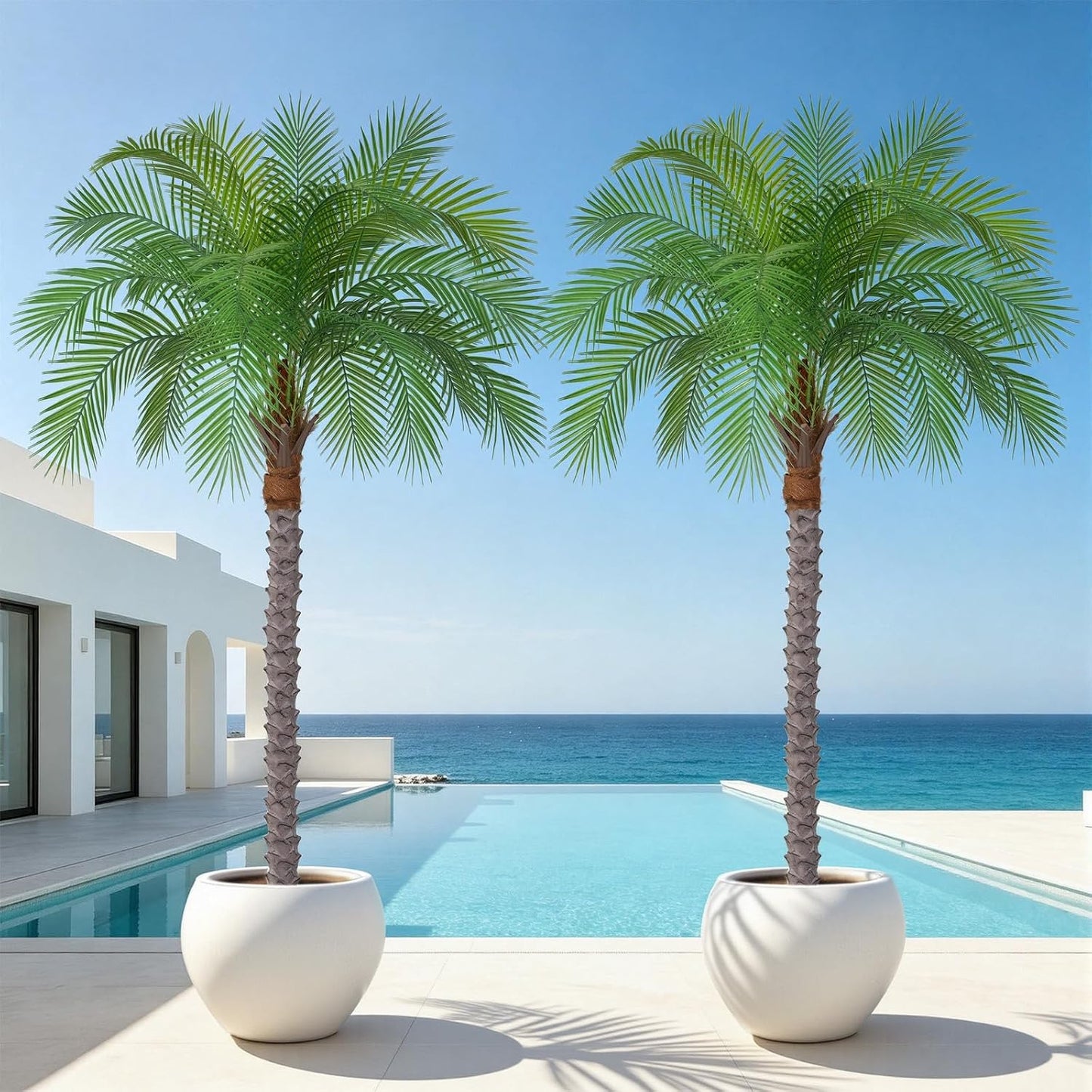 7ft Artificial Phoenix Palm Tree, Faux Coconut Silk Tropical Fake Palm Plant for Indoor Outdoor Home Office Patio Bathroom Pool Coastal Decor(Set of 2)
