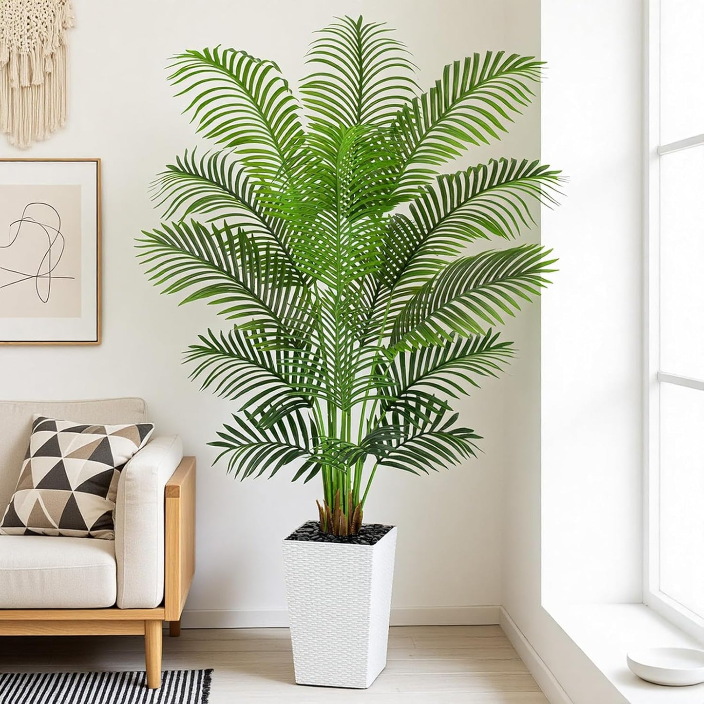 7ft Artificial Phoenix Palm Tree, Faux Coconut Silk Tropical Fake Palm Plant for Indoor Outdoor Home Office Patio Bathroom Pool Coastal Decor(Set of 2)