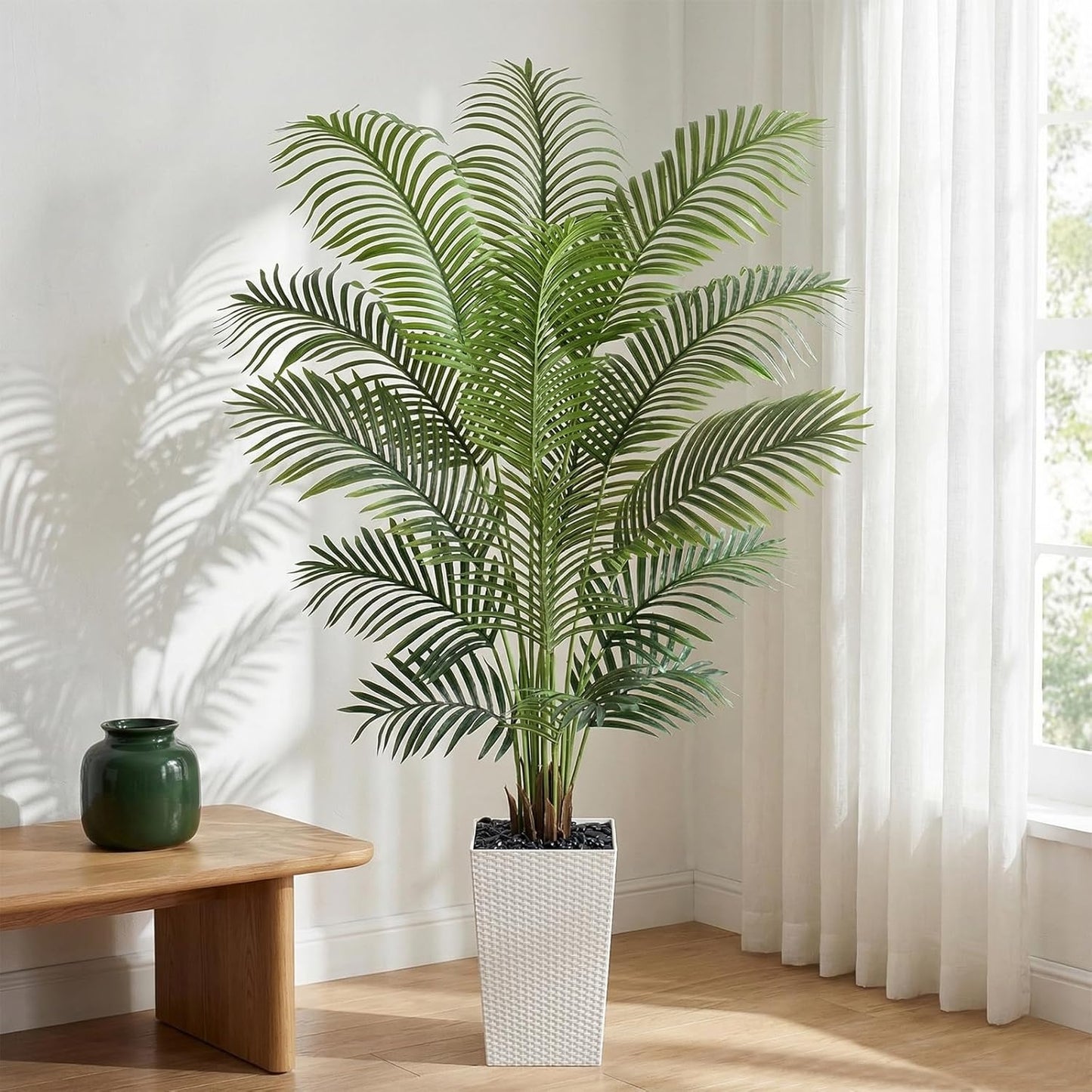 7ft Artificial Phoenix Palm Tree, Faux Coconut Silk Tropical Fake Palm Plant for Indoor Outdoor Home Office Patio Bathroom Pool Coastal Decor(Set of 2)