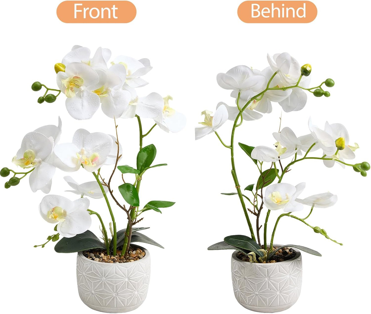 White Artificial Orchid,16-Inch Real Touch Phalaenopsis in Cement Pot