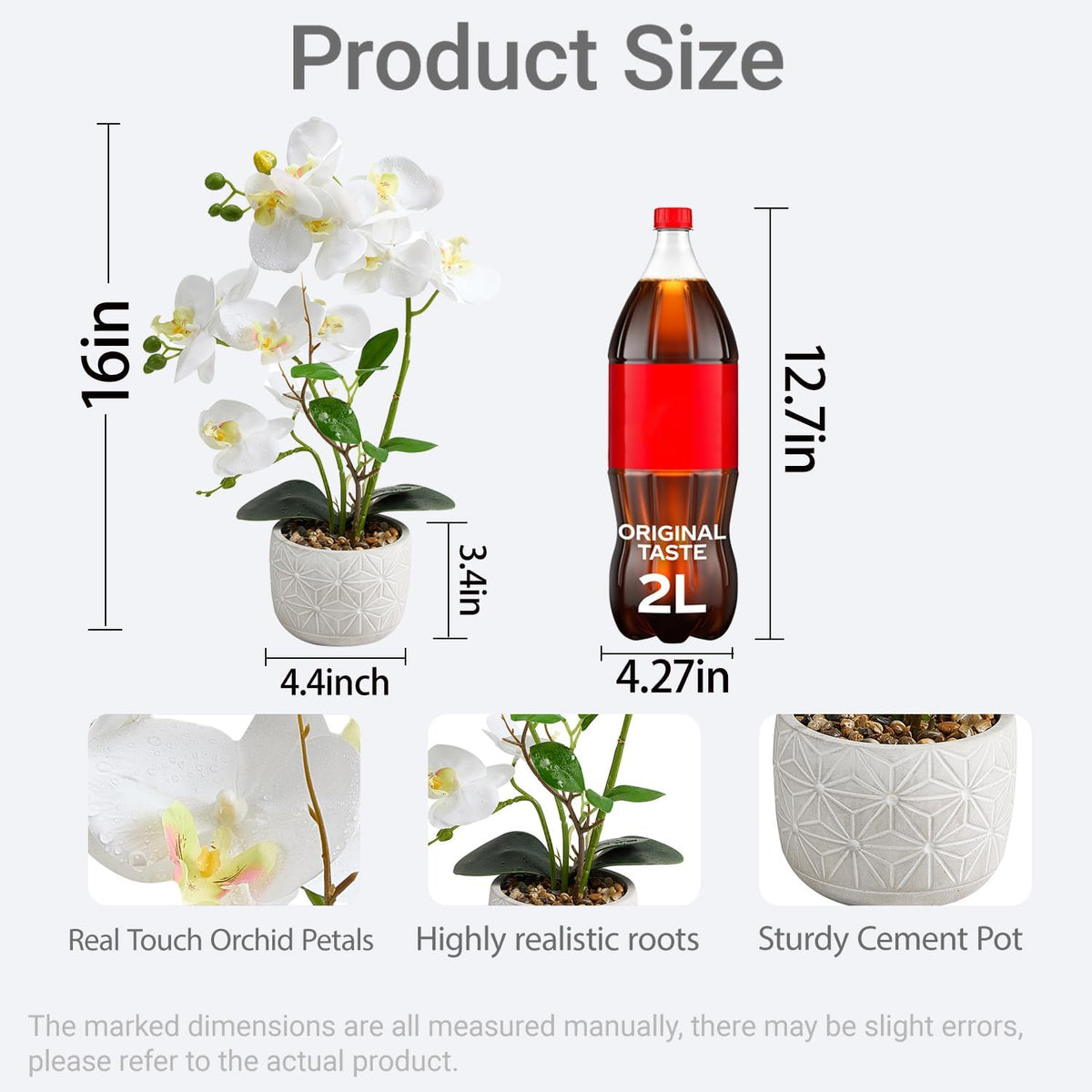 White Artificial Orchid,16-Inch Real Touch Phalaenopsis in Cement Pot