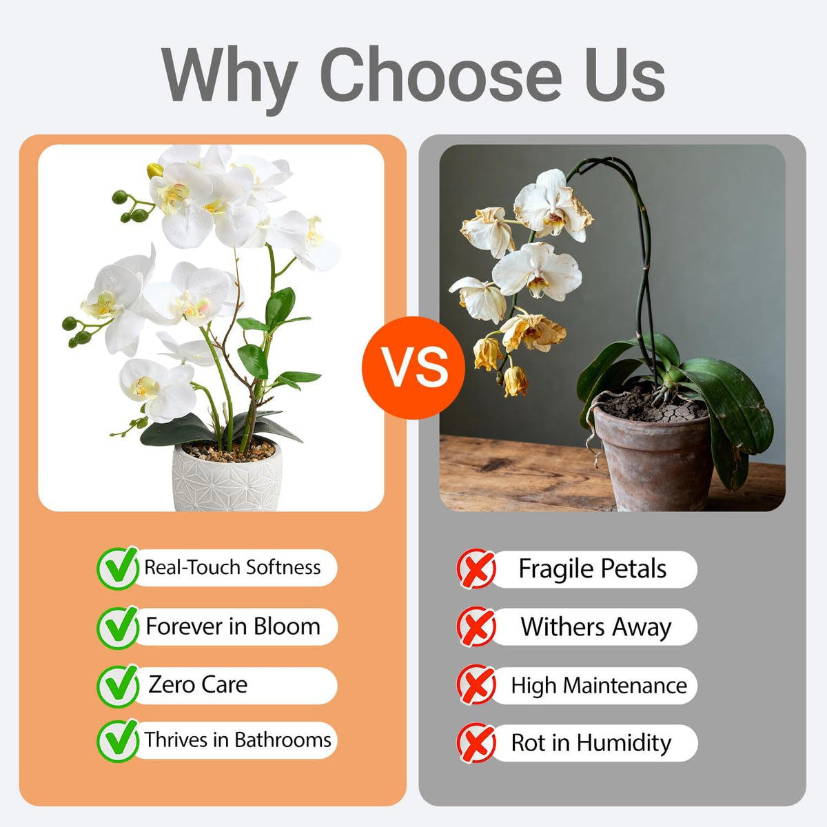 White Artificial Orchid,16-Inch Real Touch Phalaenopsis in Cement Pot