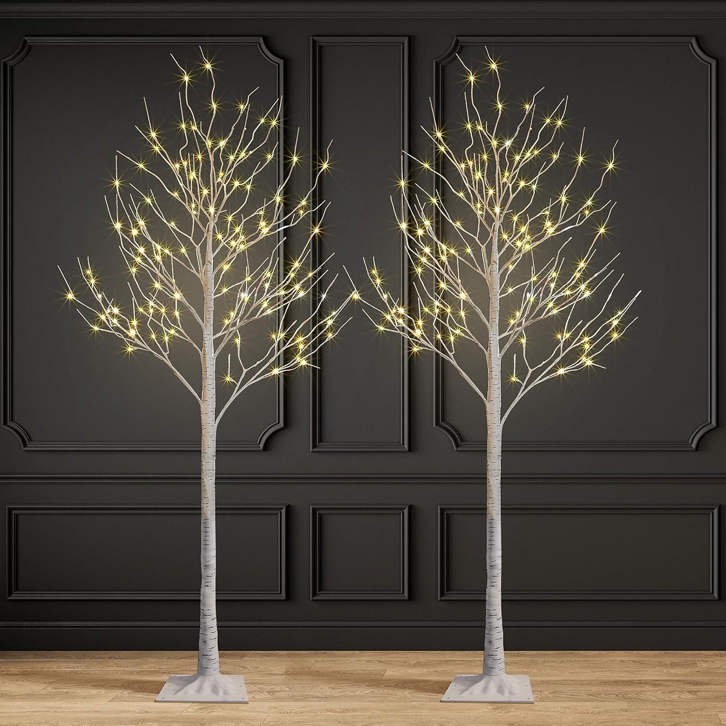 Set of 3 Lighted Birch Tree 4FT 6FT and 8FT LED Artificial Tree for Decoration Inside and Outside, Home Patio Wedding Festival Christmas Decor, Warm White