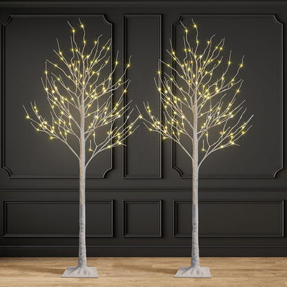 Set of 3 Lighted Birch Tree 4FT 6FT and 8FT LED Artificial Tree for Decoration Inside and Outside, Home Patio Wedding Festival Christmas Decor, Warm White