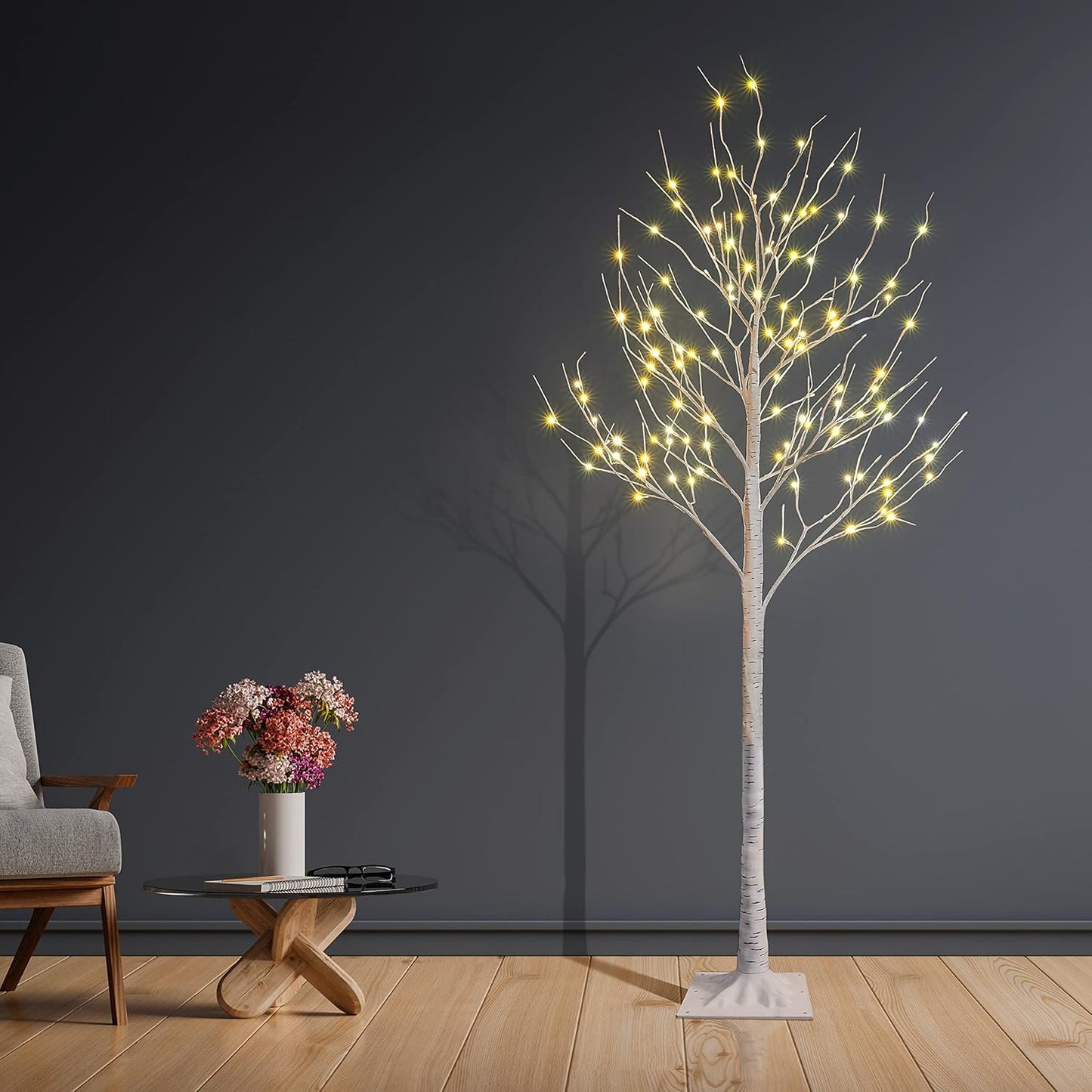 Set of 3 Lighted Birch Tree 4FT 6FT and 8FT LED Artificial Tree for Decoration Inside and Outside, Home Patio Wedding Festival Christmas Decor, Warm White