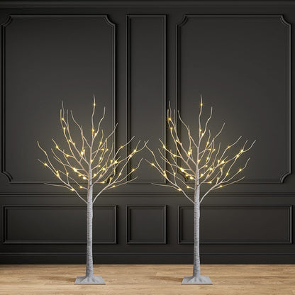 Set of 3 Lighted Birch Tree 4FT 6FT and 8FT LED Artificial Tree for Decoration Inside and Outside, Home Patio Wedding Festival Christmas Decor, Warm White