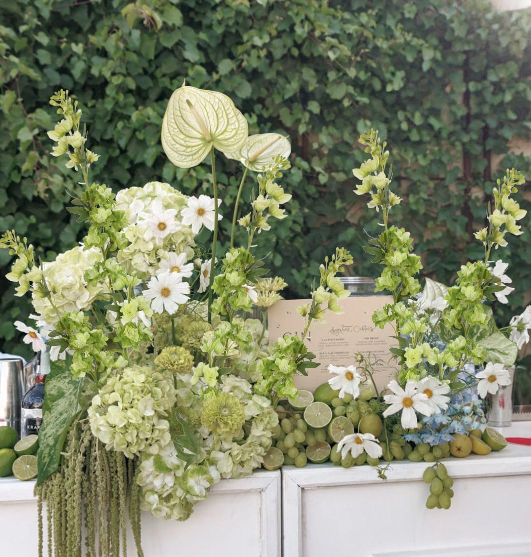 White Flowers Artificial Delphinium 9PCS with Clematis Greenery for Wedding & Home Decor