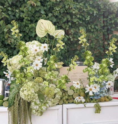 White Flowers Artificial Delphinium 9PCS with Clematis Greenery for Wedding & Home Decor