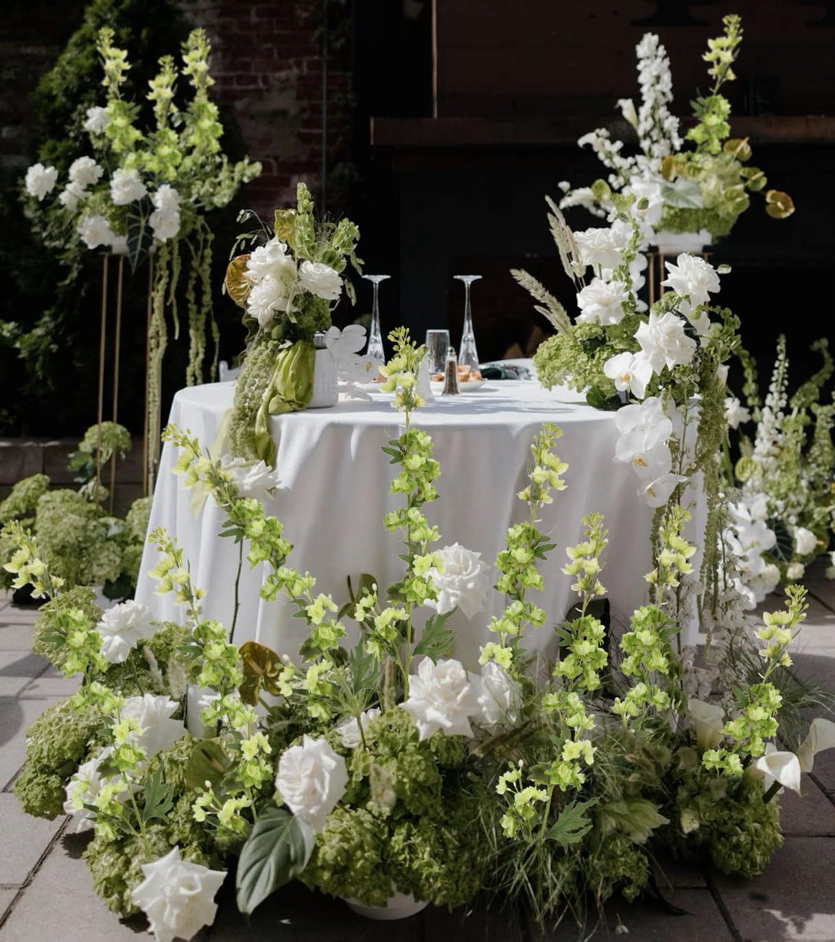 White Flowers Artificial Delphinium 9PCS with Clematis Greenery for Wedding & Home Decor