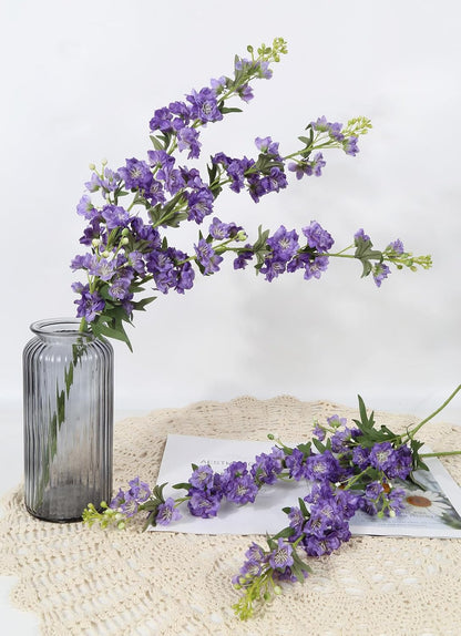 White Flowers Artificial Delphinium 9PCS with Clematis Greenery for Wedding & Home Decor