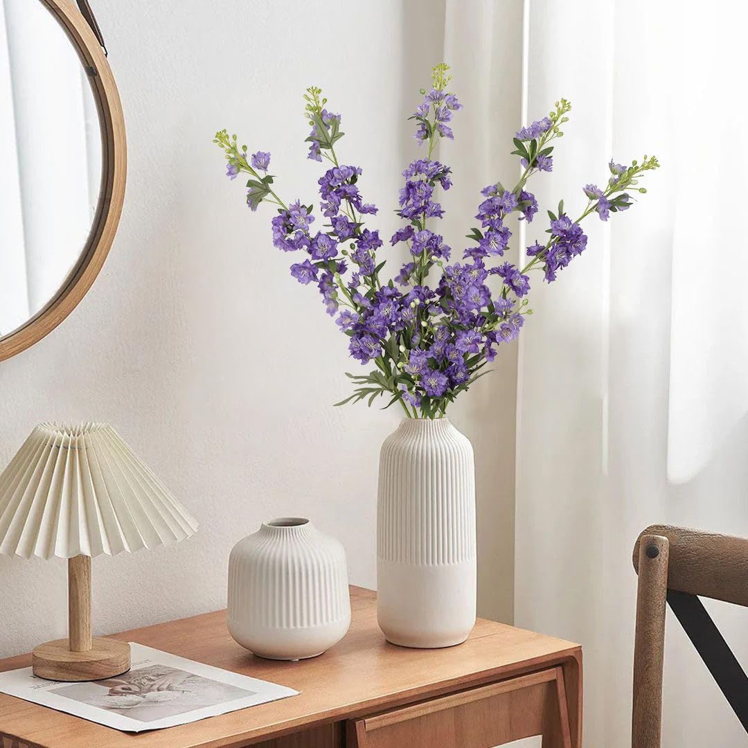 White Flowers Artificial Delphinium 9PCS with Clematis Greenery for Wedding & Home Decor