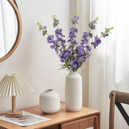 White Flowers Artificial Delphinium 9PCS with Clematis Greenery for Wedding & Home Decor