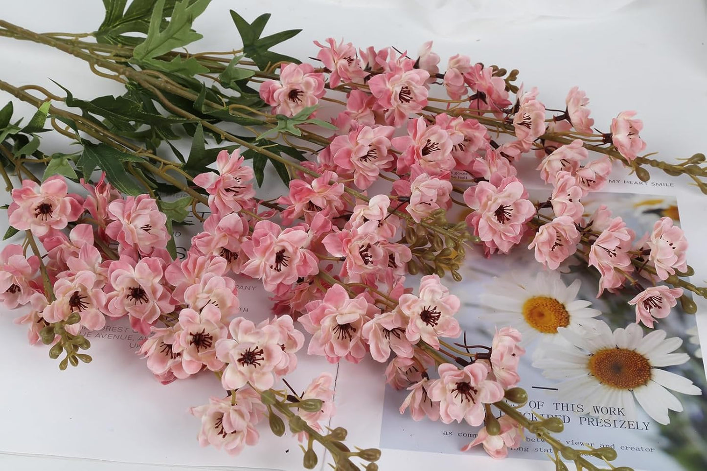 White Flowers Artificial Delphinium 9PCS with Clematis Greenery for Wedding & Home Decor