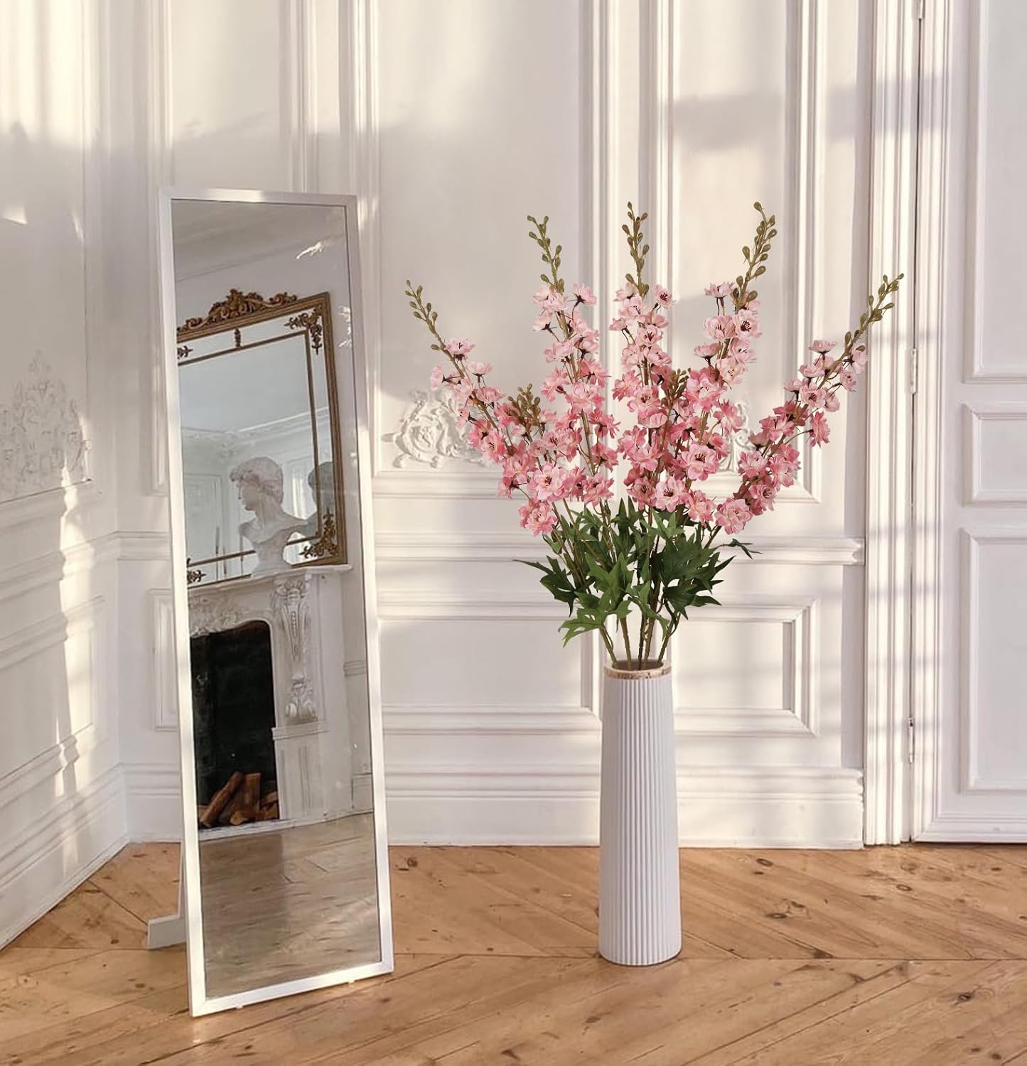 White Flowers Artificial Delphinium 9PCS with Clematis Greenery for Wedding & Home Decor