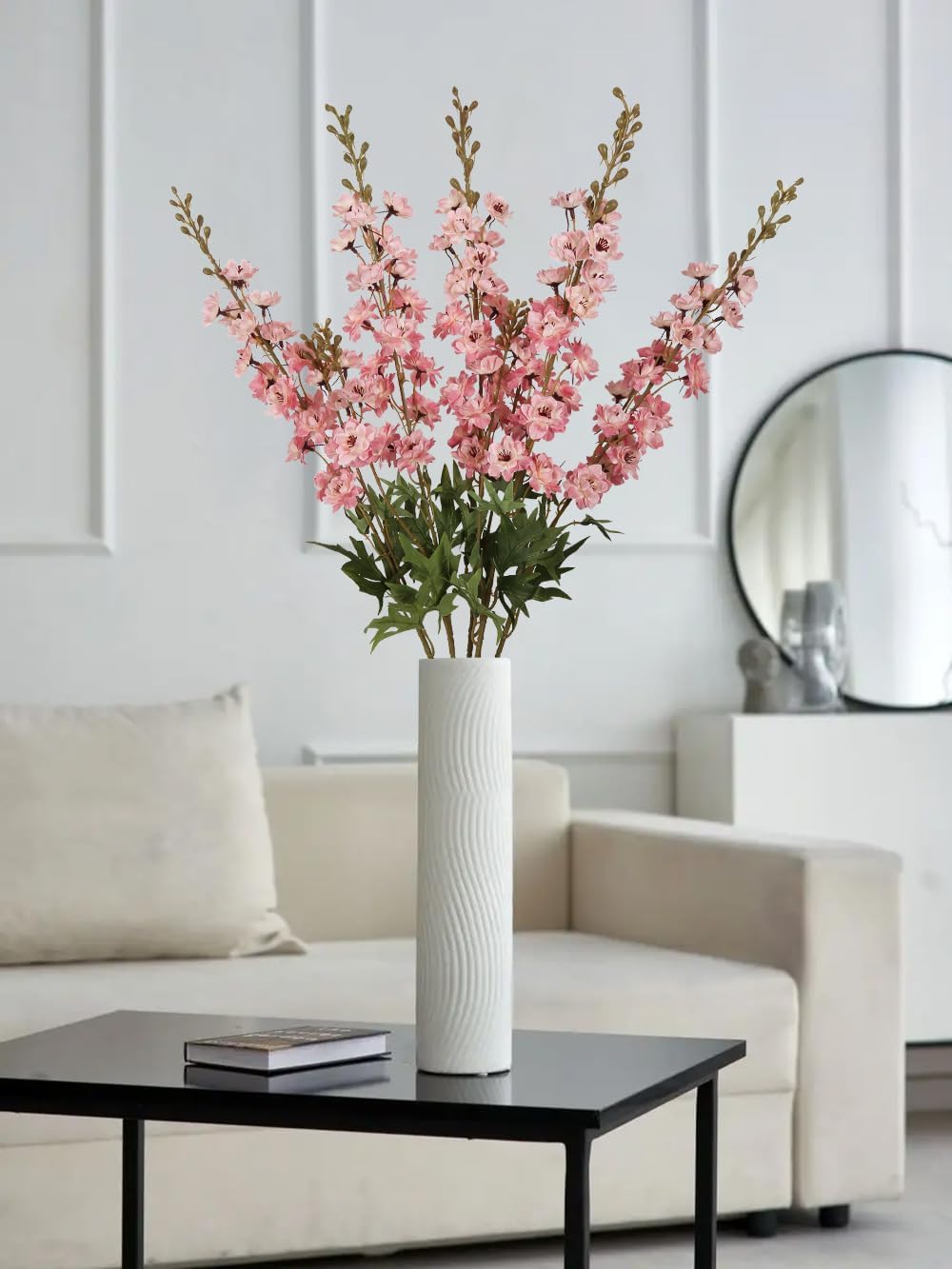 White Flowers Artificial Delphinium 9PCS with Clematis Greenery for Wedding & Home Decor