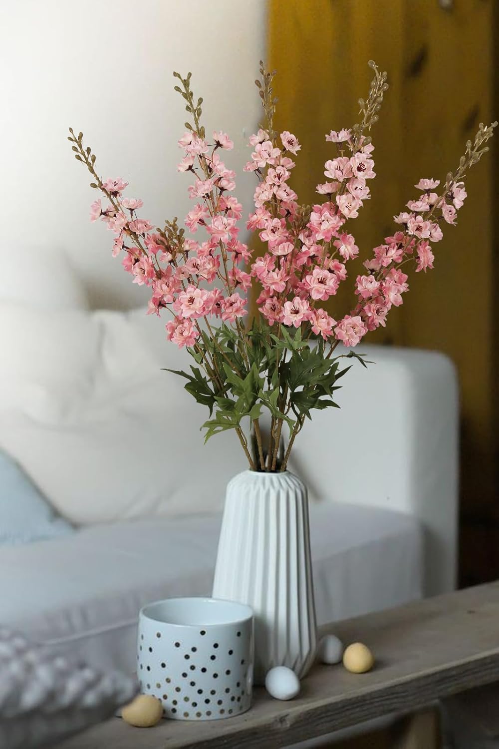 White Flowers Artificial Delphinium 9PCS with Clematis Greenery for Wedding & Home Decor