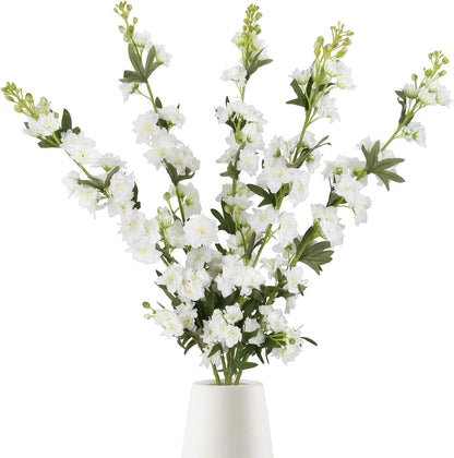 White Flowers Artificial Delphinium 9PCS with Clematis Greenery for Wedding & Home Decor