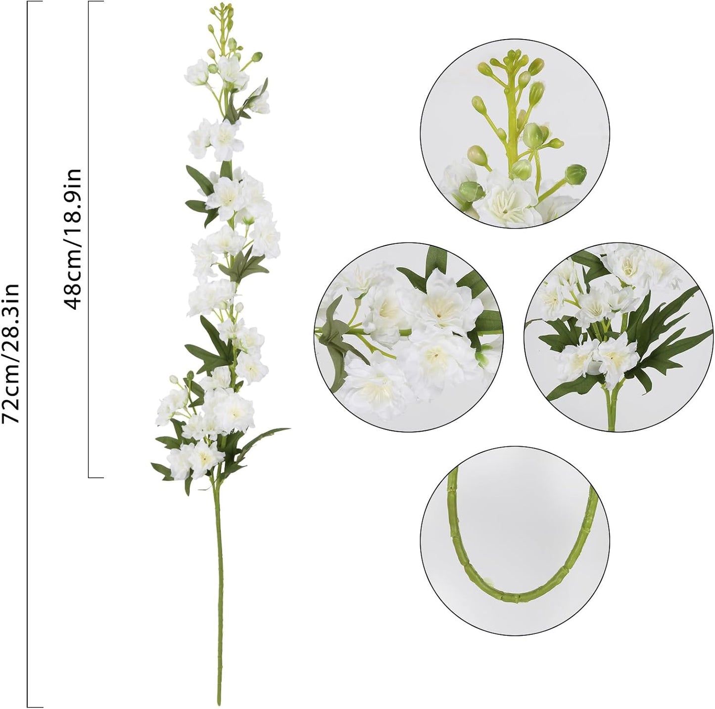 White Flowers Artificial Delphinium 9PCS with Clematis Greenery for Wedding & Home Decor