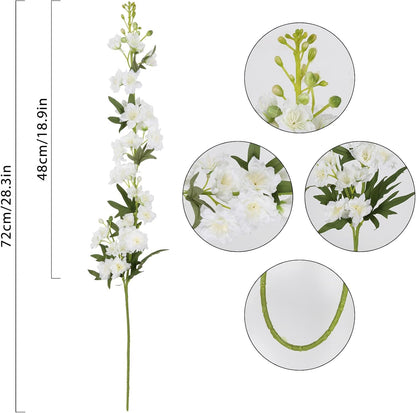 White Flowers Artificial Delphinium 9PCS with Clematis Greenery for Wedding & Home Decor