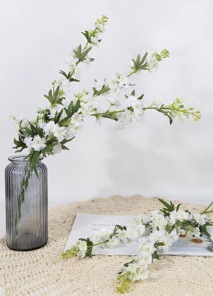 White Flowers Artificial Delphinium 9PCS with Clematis Greenery for Wedding & Home Decor