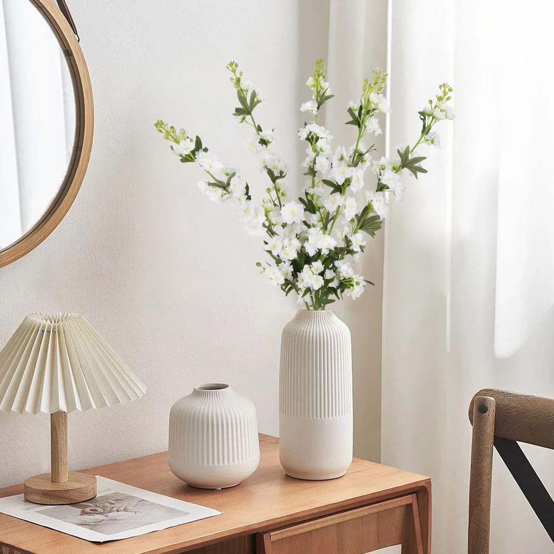 White Flowers Artificial Delphinium 9PCS with Clematis Greenery for Wedding & Home Decor