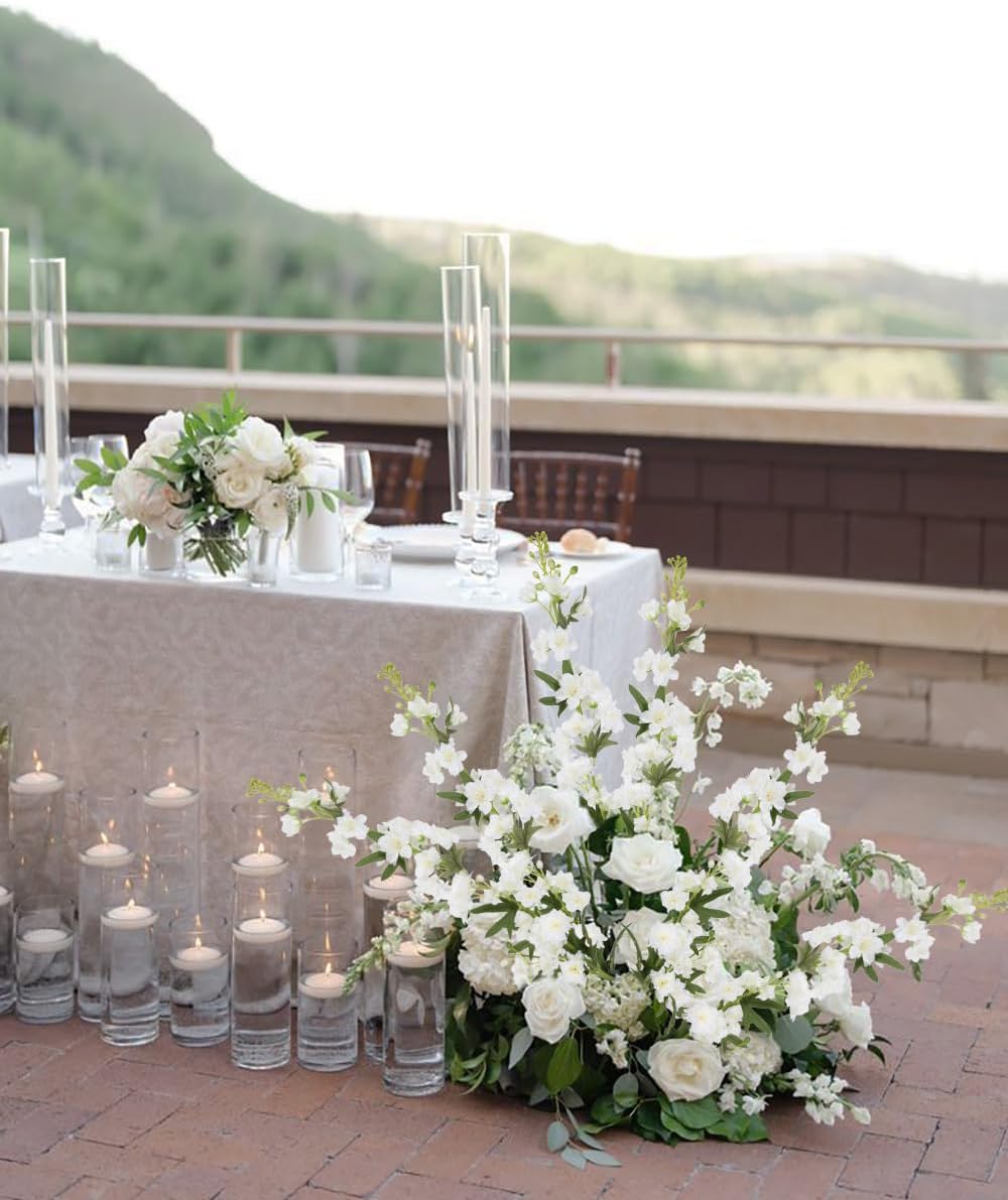 White Flowers Artificial Delphinium 9PCS with Clematis Greenery for Wedding & Home Decor