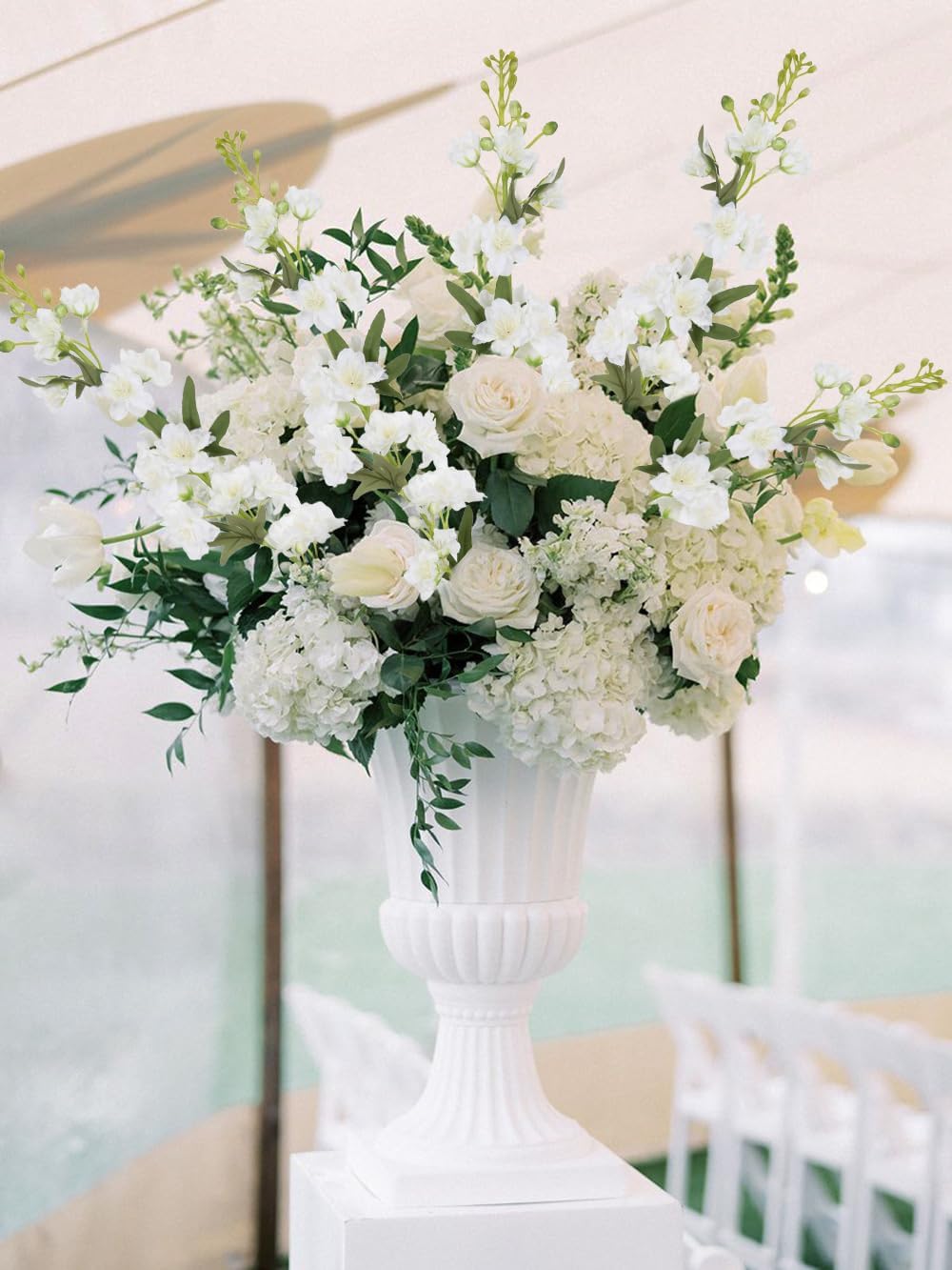 White Flowers Artificial Delphinium 9PCS with Clematis Greenery for Wedding & Home Decor