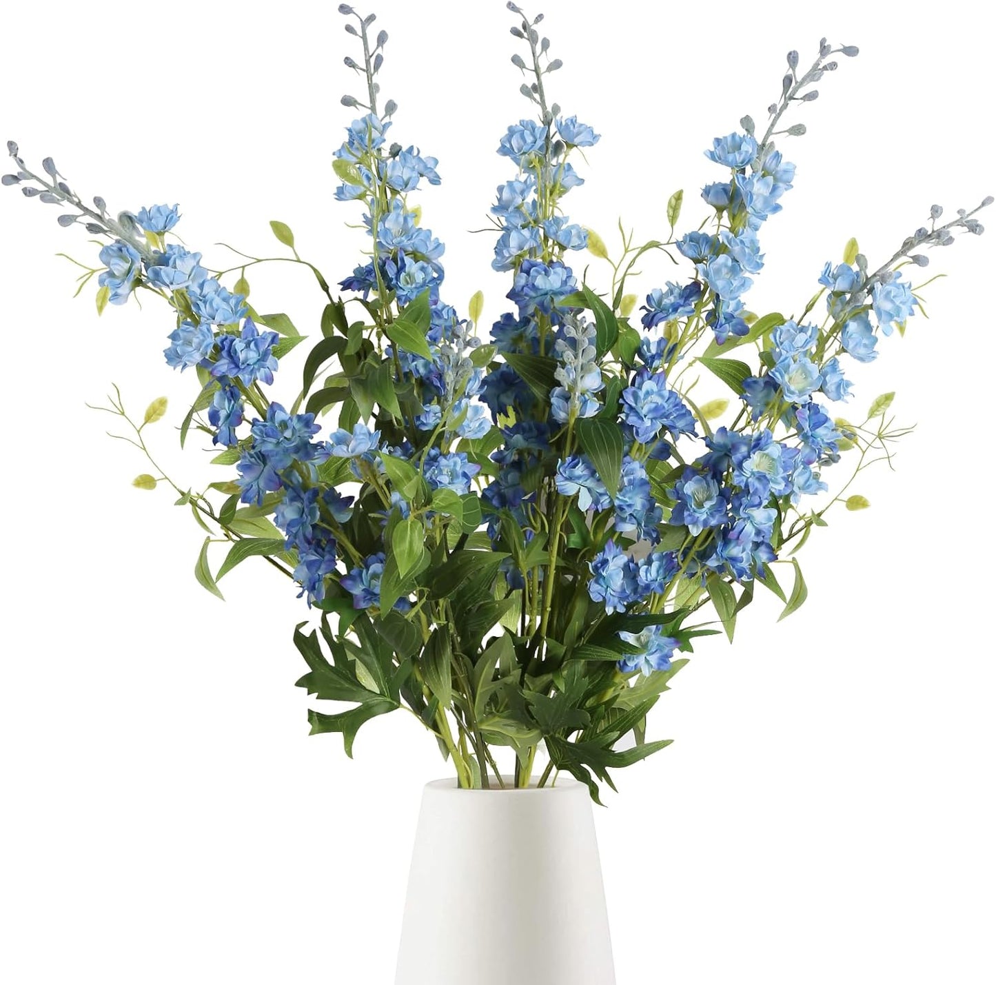 White Flowers Artificial Delphinium 9PCS with Clematis Greenery for Wedding & Home Decor