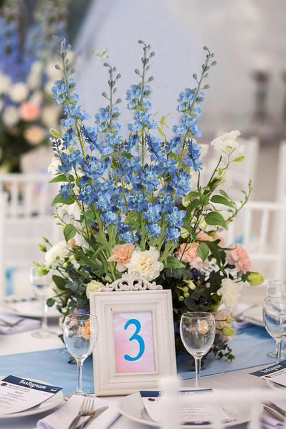 White Flowers Artificial Delphinium 9PCS with Clematis Greenery for Wedding & Home Decor
