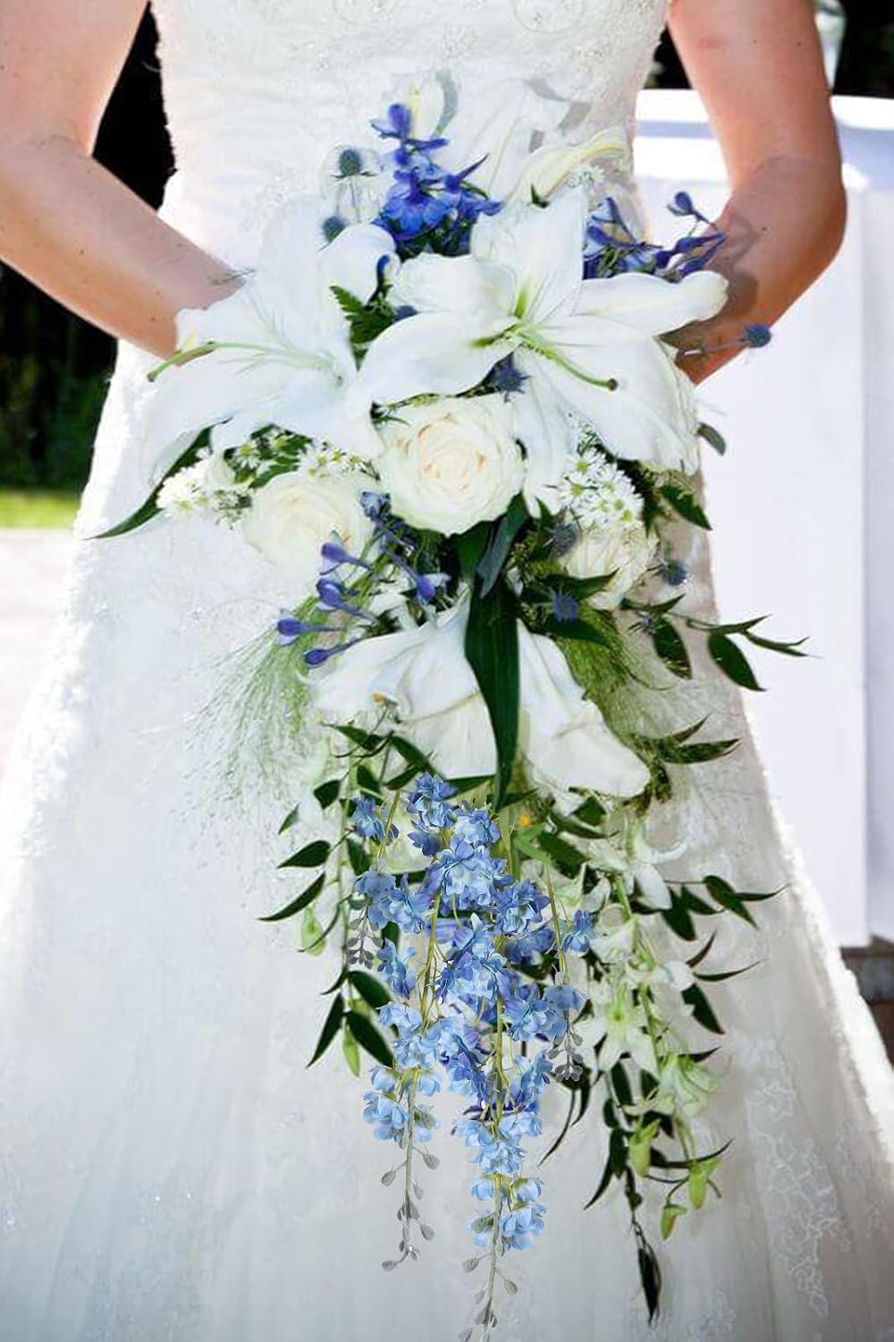 White Flowers Artificial Delphinium 9PCS with Clematis Greenery for Wedding & Home Decor