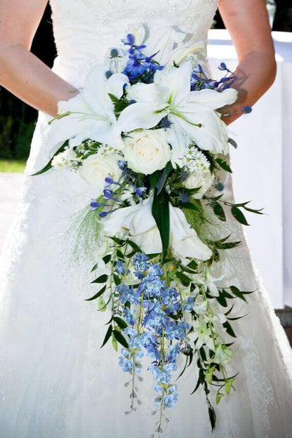White Flowers Artificial Delphinium 9PCS with Clematis Greenery for Wedding & Home Decor