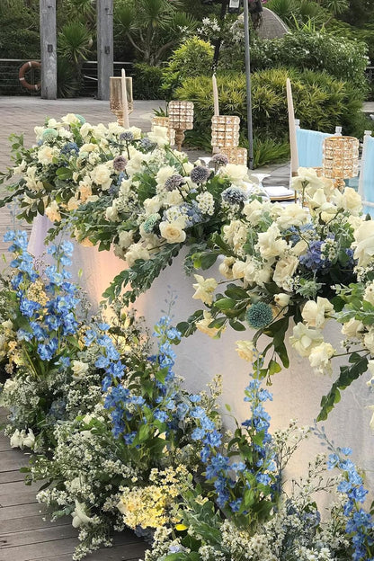 White Flowers Artificial Delphinium 9PCS with Clematis Greenery for Wedding & Home Decor