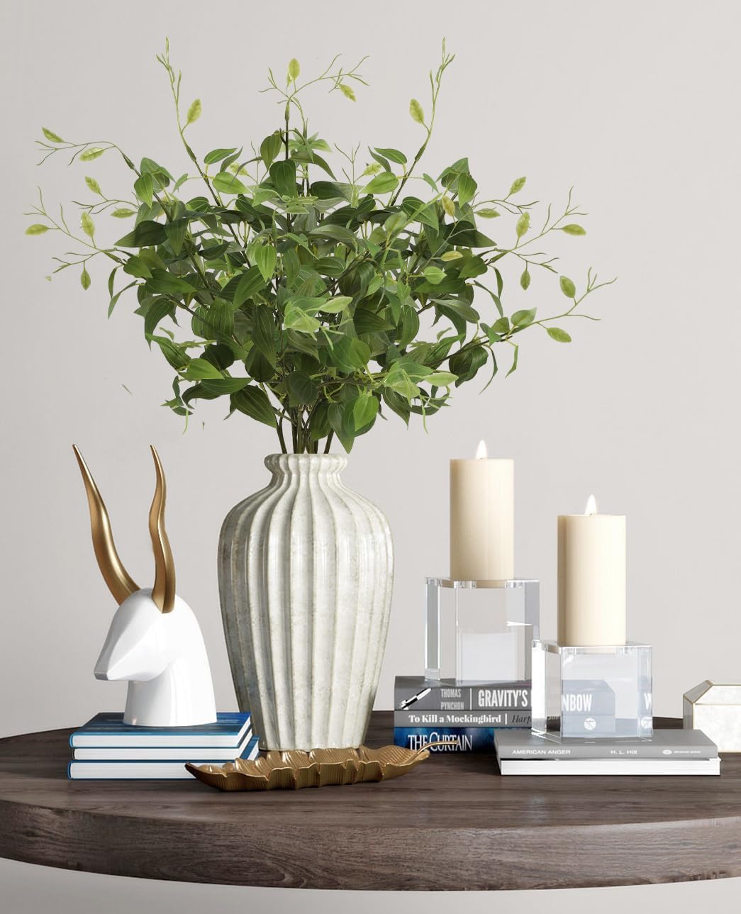 White Flowers Artificial Delphinium 9PCS with Clematis Greenery for Wedding & Home Decor