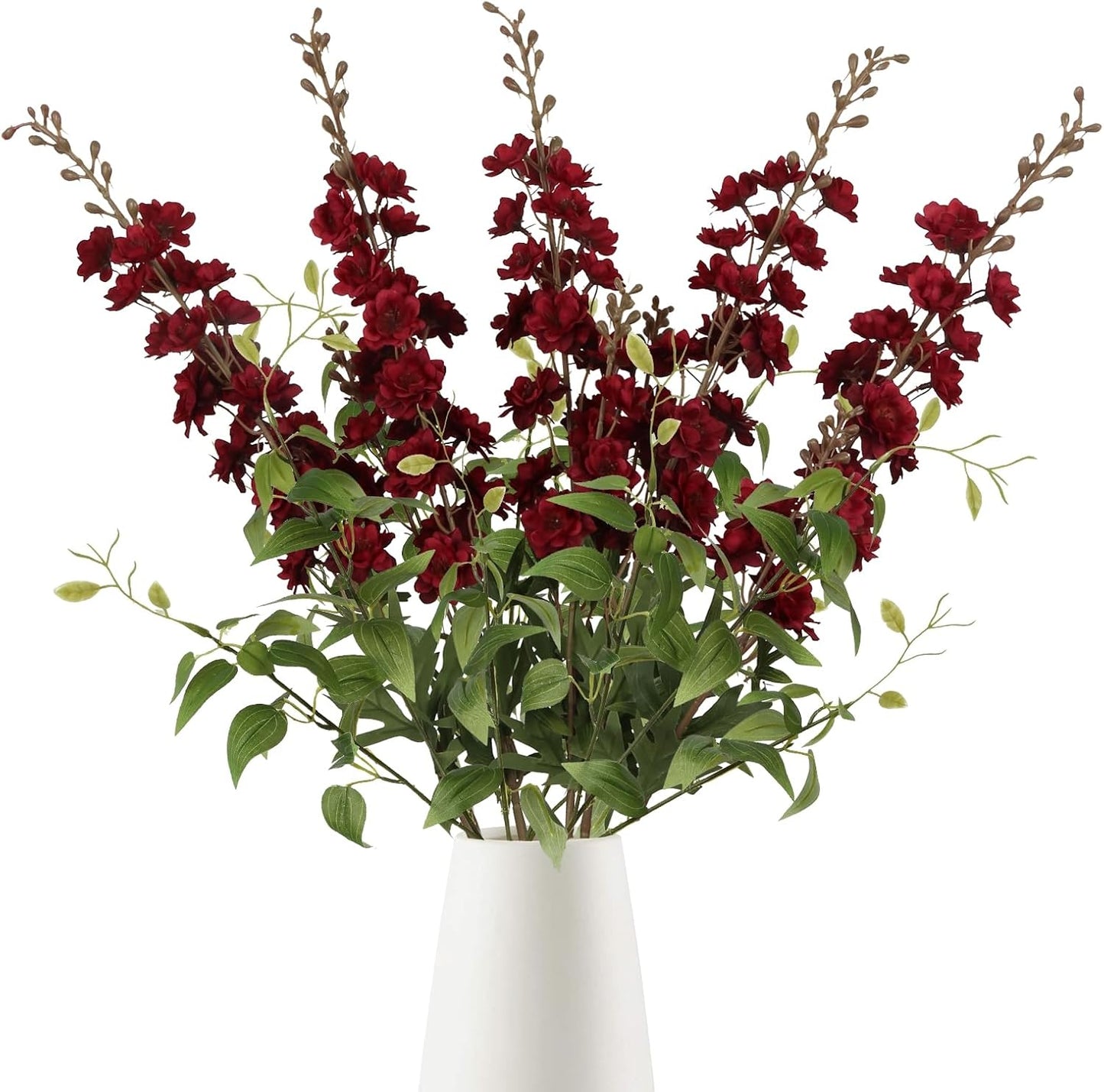 White Flowers Artificial Delphinium 9PCS with Clematis Greenery for Wedding & Home Decor