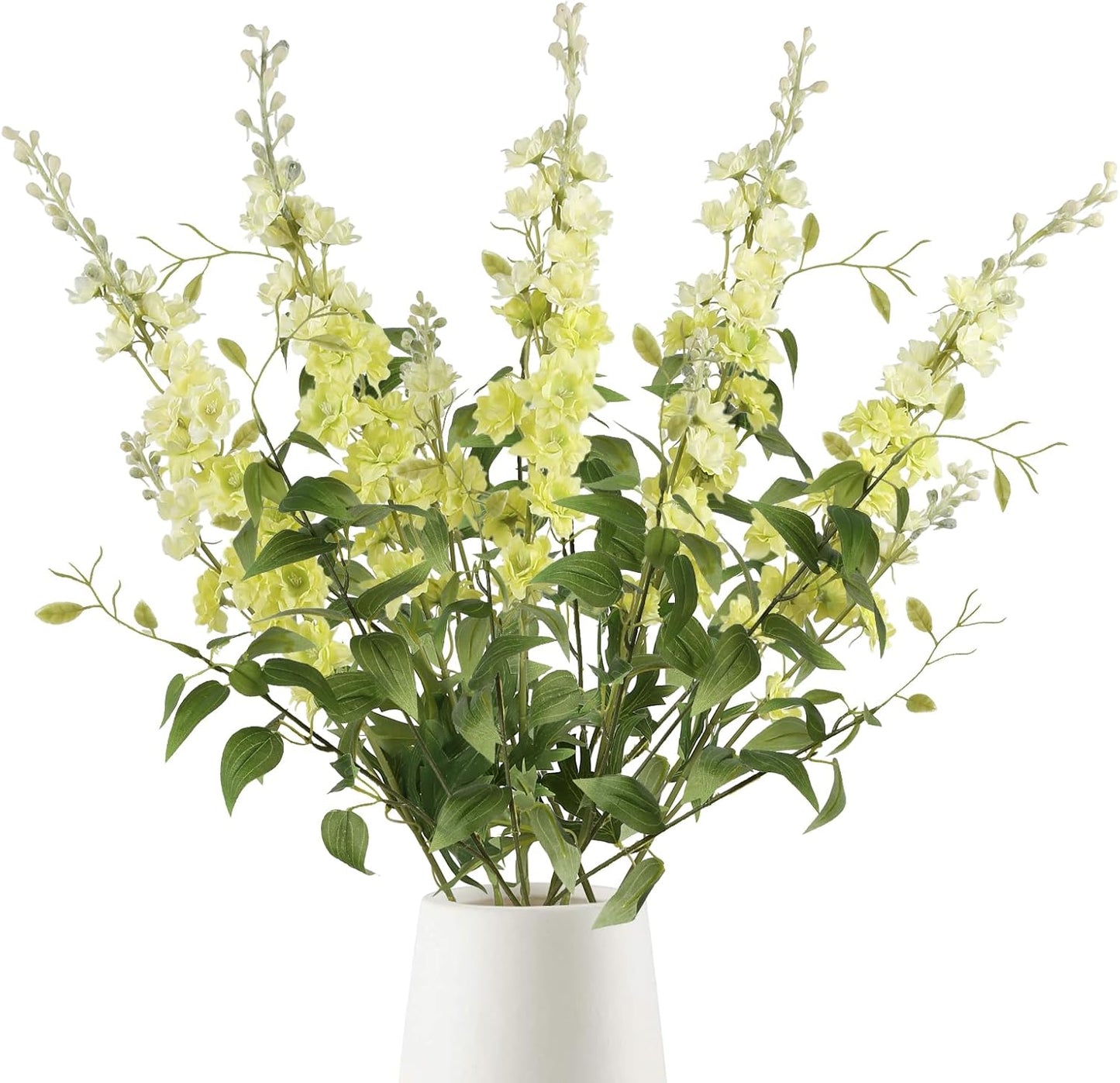 White Flowers Artificial Delphinium 9PCS with Clematis Greenery for Wedding & Home Decor