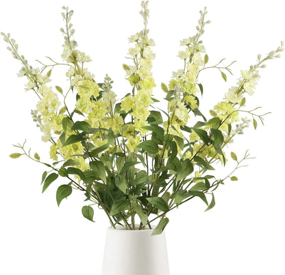 White Flowers Artificial Delphinium 9PCS with Clematis Greenery for Wedding & Home Decor
