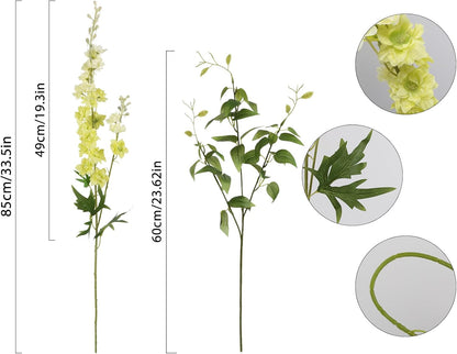 White Flowers Artificial Delphinium 9PCS with Clematis Greenery for Wedding & Home Decor
