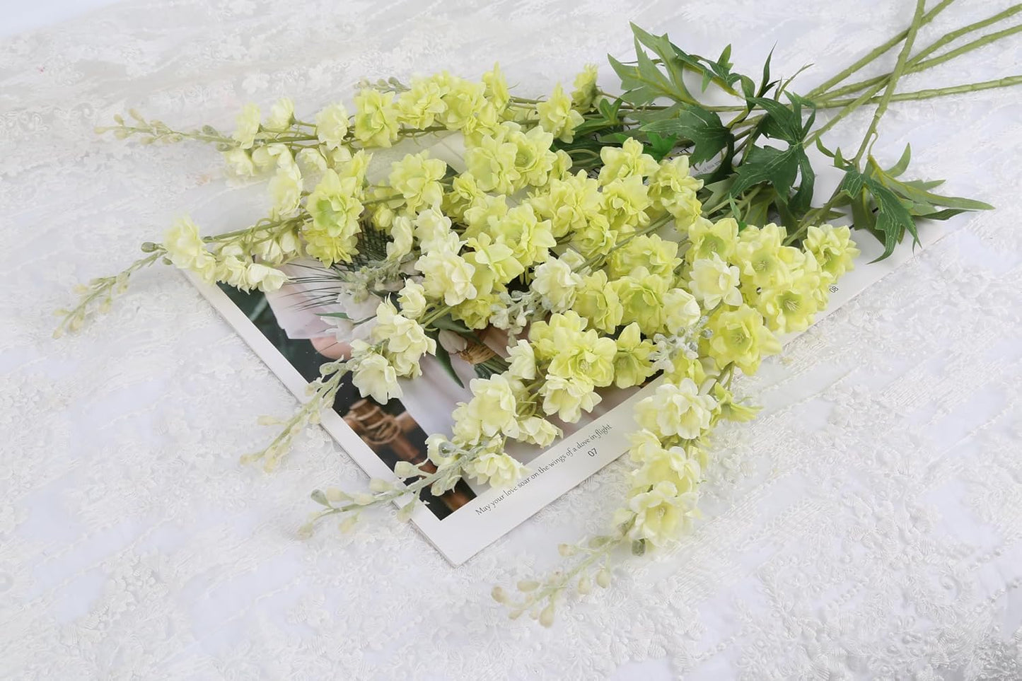 White Flowers Artificial Delphinium 9PCS with Clematis Greenery for Wedding & Home Decor