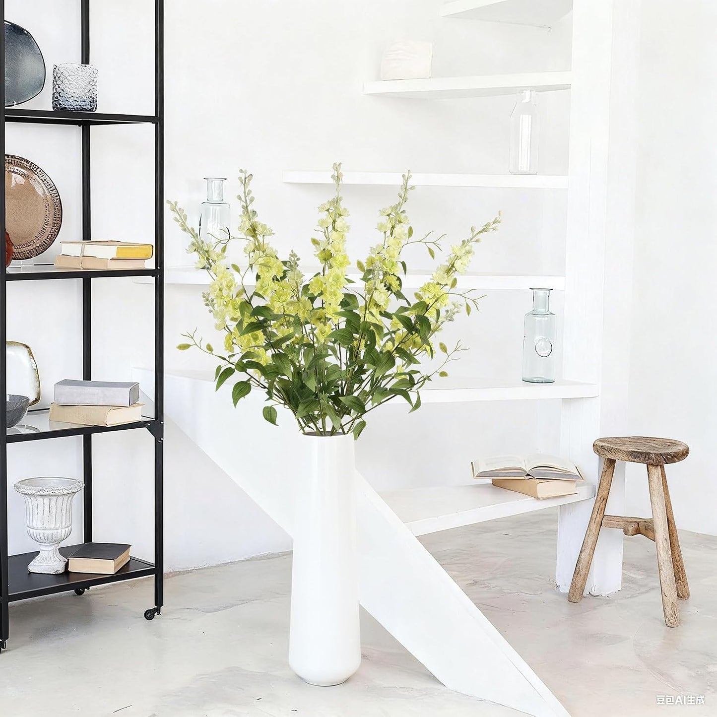 White Flowers Artificial Delphinium 9PCS with Clematis Greenery for Wedding & Home Decor