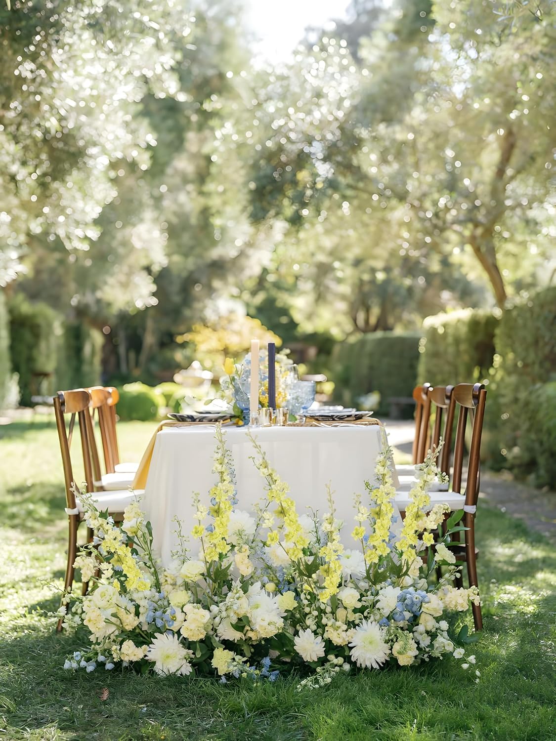 White Flowers Artificial Delphinium 9PCS with Clematis Greenery for Wedding & Home Decor