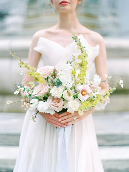 White Flowers Artificial Delphinium 9PCS with Clematis Greenery for Wedding & Home Decor