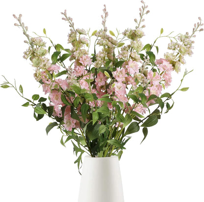White Flowers Artificial Delphinium 9PCS with Clematis Greenery for Wedding & Home Decor