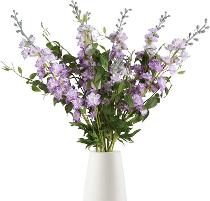 White Flowers Artificial Delphinium 9PCS with Clematis Greenery for Wedding & Home Decor