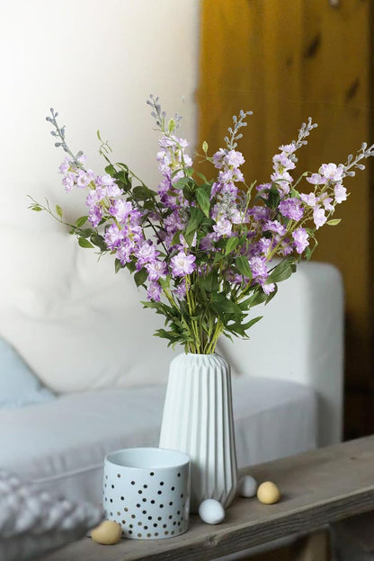 White Flowers Artificial Delphinium 9PCS with Clematis Greenery for Wedding & Home Decor