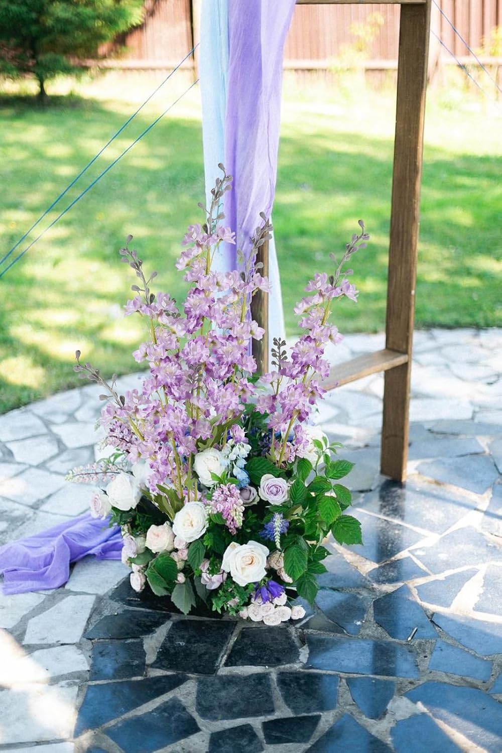 White Flowers Artificial Delphinium 9PCS with Clematis Greenery for Wedding & Home Decor