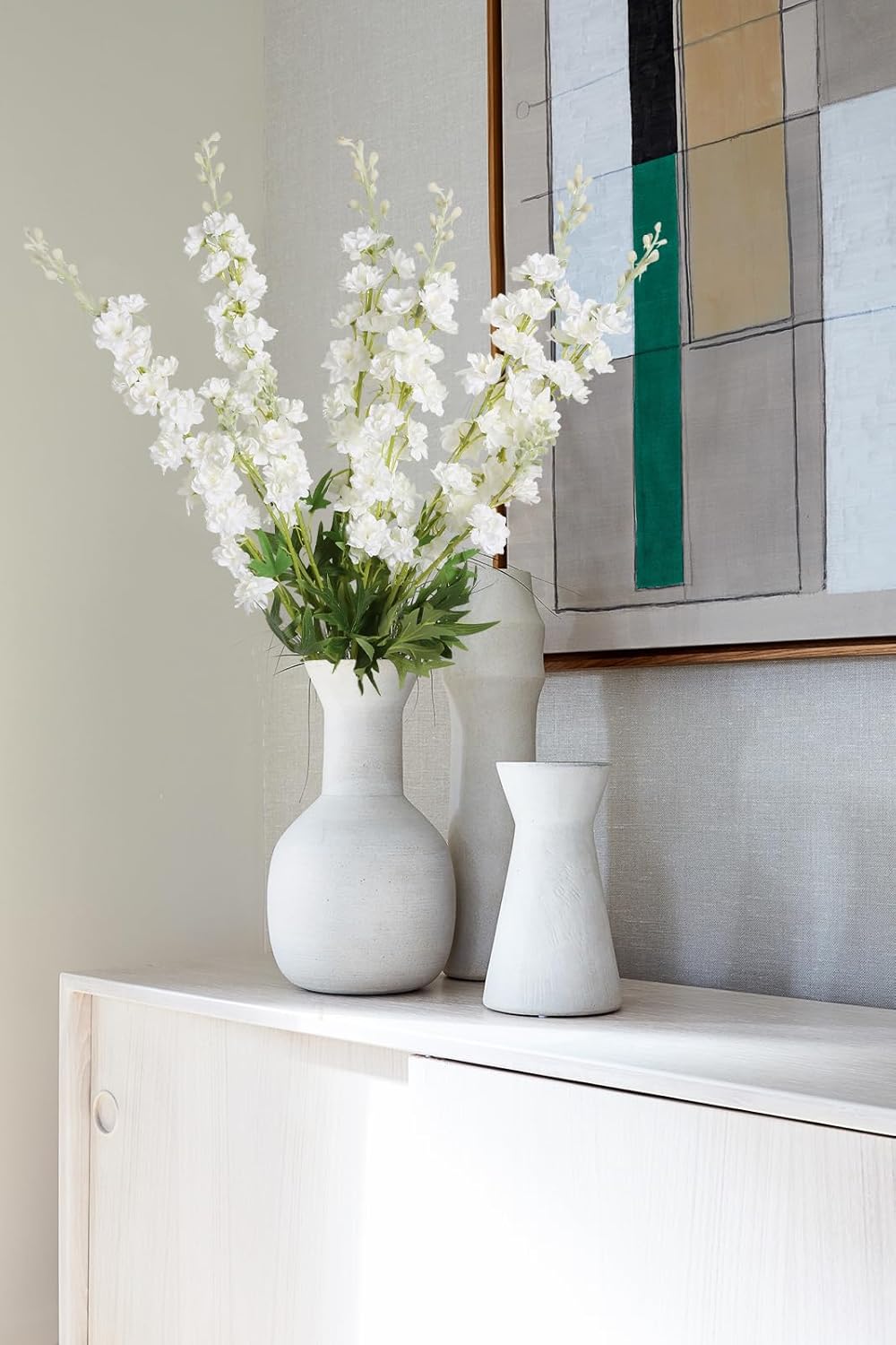 White Flowers Artificial Delphinium 9PCS with Clematis Greenery for Wedding & Home Decor