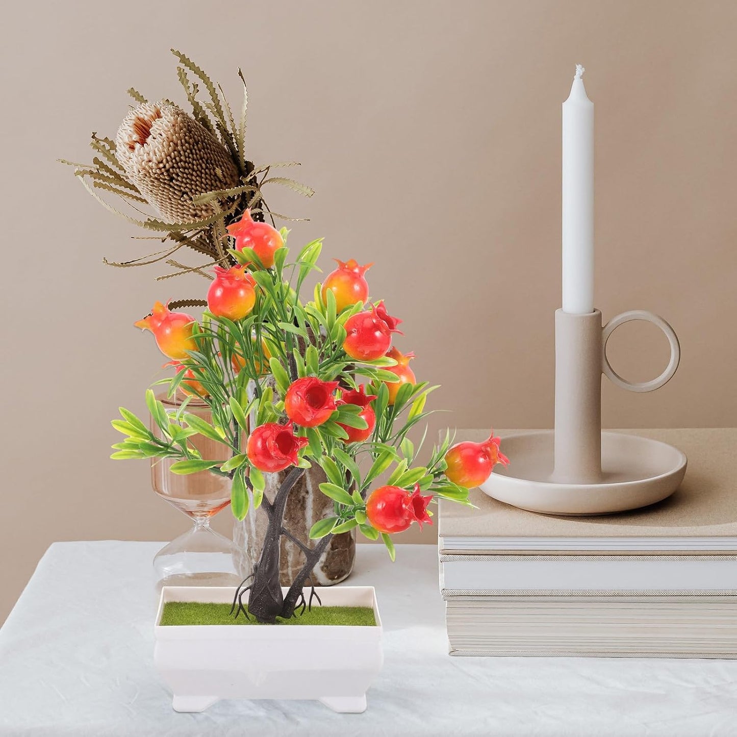 Simulation Potted Artificial Pomegranate Tree Bonsai with Realistic Fruit, Mini Faux Fruit Tree Decor for Bedroom Office Tabletop Home Decoration